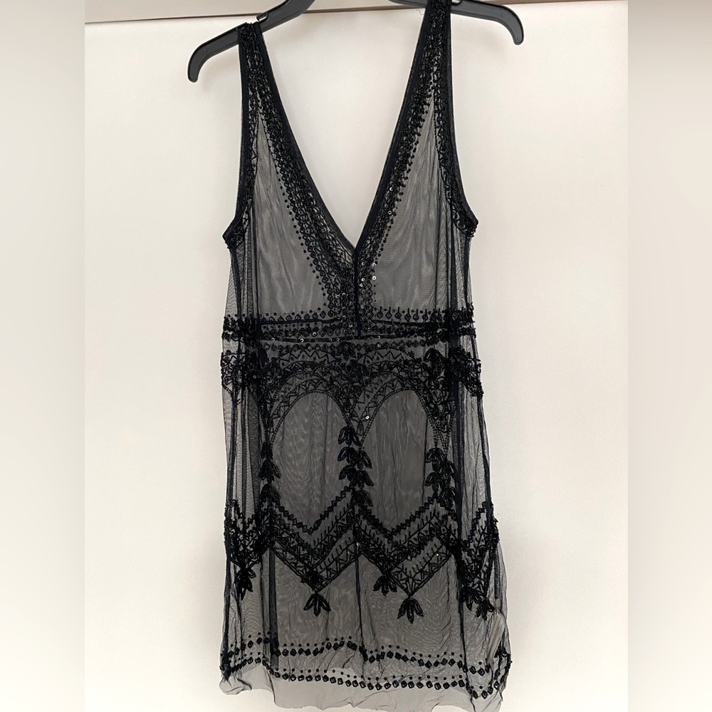 Free People beaded sheer mini slip dress, size XS NWT